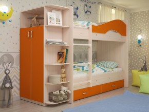Кровать 2-х ярусная Мая с ящиками и шкафом на латофлексах оранж в Сысерти - sysert.magazinmebel.ru | фото - изображение 1