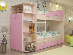 Кровать 2-х ярусная Мая с ящиками и шкафом на латофлексах розовый в Сысерти - sysert.magazinmebel.ru | фото