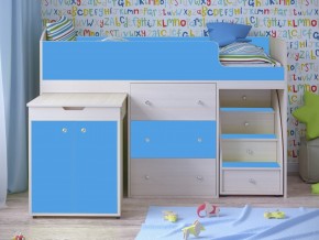 Кровать чердак Малыш 80х180 Дуб молочный, Голубой в Сысерти - sysert.magazinmebel.ru | фото