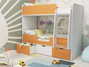 Кровать двухъярусная Малыш двойняшка белый-оранжевый в Сысерти - sysert.magazinmebel.ru | фото
