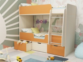 Кровать двухъярусная Малыш двойняшка дуб молочный-оранжевый в Сысерти - sysert.magazinmebel.ru | фото