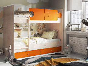 Кровать двухъярусная Тетрис латы с бортиками дуб млечный-оранжевый в Сысерти - sysert.magazinmebel.ru | фото