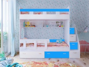 Кровать двухъярусная Юниор 1 винтерберг-белый с голубым в Сысерти - sysert.magazinmebel.ru | фото