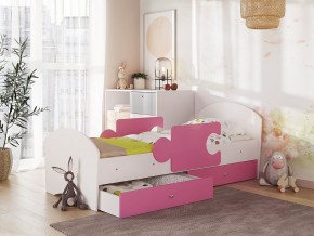 Кровать Мозаика с ящиком и бортиками на ламелях белый-розовый в Сысерти - sysert.magazinmebel.ru | фото - изображение 1